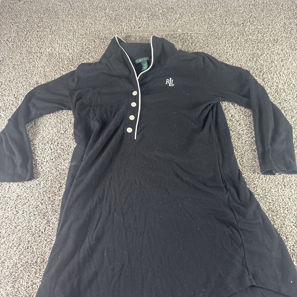 RALPH LAUREN Polo Pajama Womens 1/3 Button Front Long Sleeve Size Medium Blue